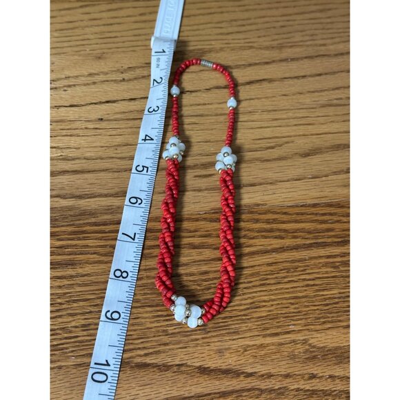 Vintage Multi Strand Coral & Pearl Cabochon Beaded Necklace Ethnic Tribal 18" - Picture 5 of 6